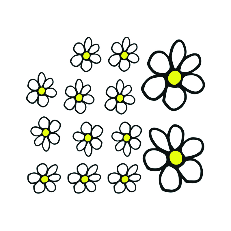 Sticker Flowers - wit/geel - 13.5x15.5cm