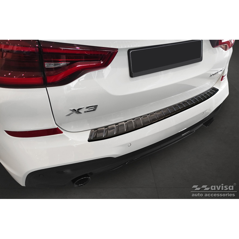 Zwart RVS Achterbumperprotector passend voor BMW X3 G01 M-Pakket 2017-2021 & Facelift 2021- Incl. M Competition 2019-2021 'Ribs'