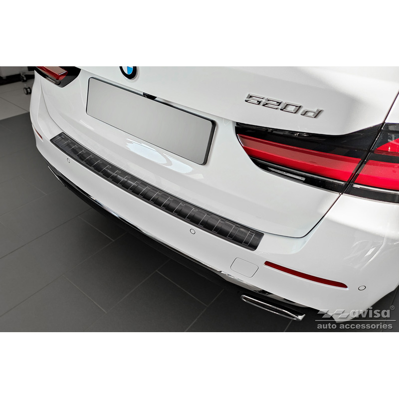 Zwart RVS Achterbumperprotector passend voor BMW 5-Serie G31 Touring Facelift 2020- excl. M-Sport 'Ribs'