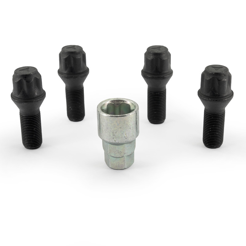 H&R Wielslotenset M14x1.25x28mm konisch Zwart - 4 slotbouten incl. adapter