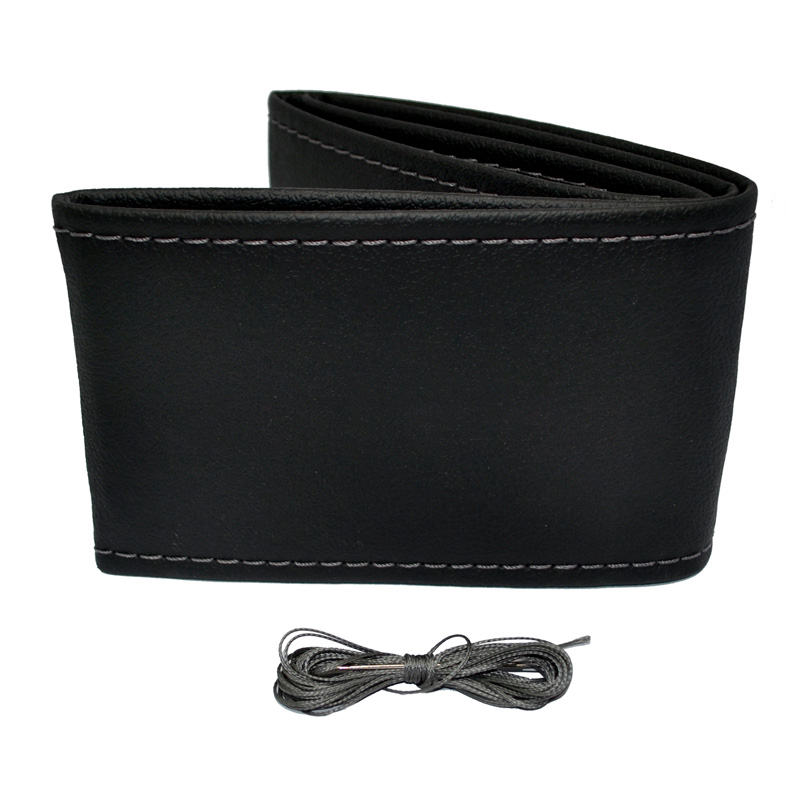 Universele stuurwielhoes Classic - Zwart PVC leder + Grijs stiksel (vetersluiting)