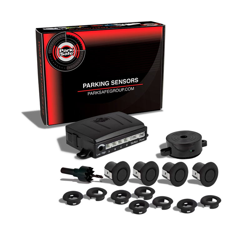 ParkSafe 'Multi-Angle' Achteruitrijdradar (geschikt voor trekhaak) incl. 4 Matzwarte Sensoren/Buzzer (12/24V)