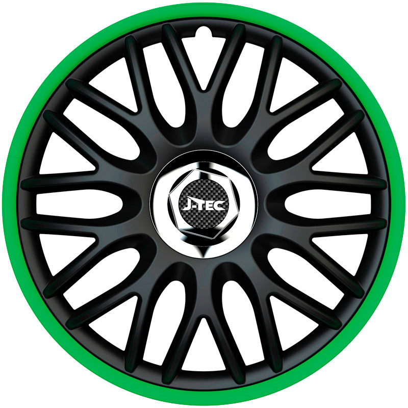4-Delige J-Tec Wieldoppenset Orden R 15-inch zwart/groen + chroom ring