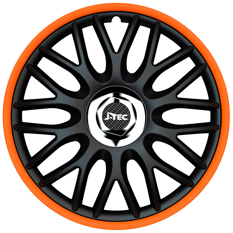 4-Delige J-Tec Wieldoppenset Orden R 15-inch zwart/oranje + chroom ring
