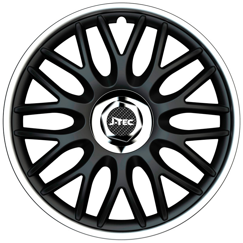 4-Delige J-Tec Wieldoppenset Orden R 15-inch zwart/zilver + chroom ring