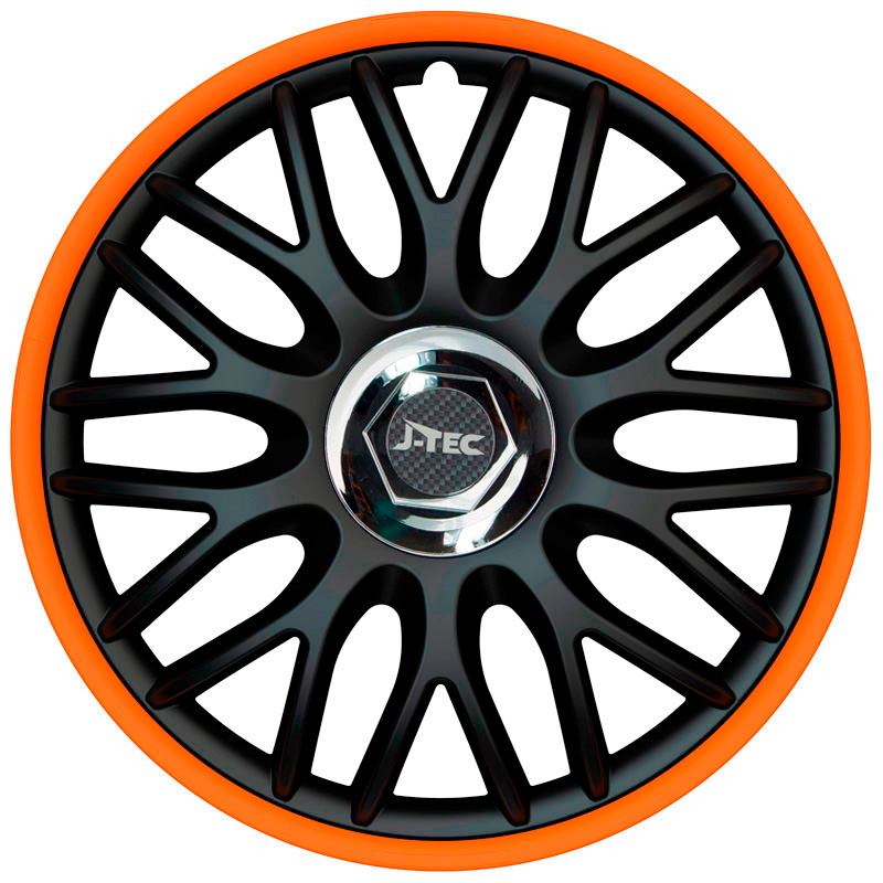 4-Delige J-Tec Wieldoppenset Orden R 16-inch zwart/oranje + chroom ring