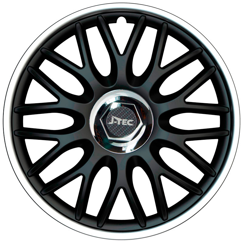 4-Delige J-Tec Wieldoppenset Orden R 16-inch zwart/zilver + chroom ring