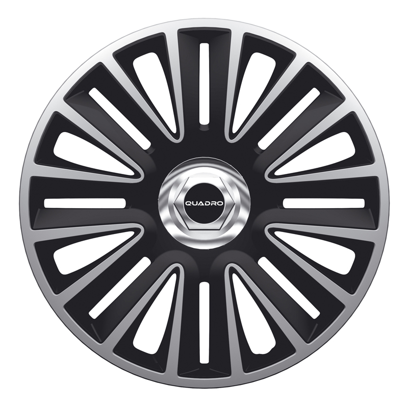 4-Delige Wieldoppenset Quadro Pro 15-inch zilver/zwart + chroom ring