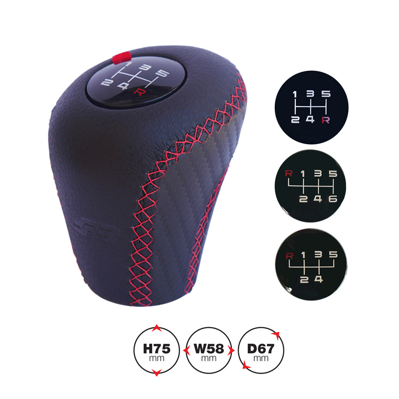 Simoni Racing Pookknop Slick - Zwart Leder + Rode stiksels + 3 Schakelpatronen