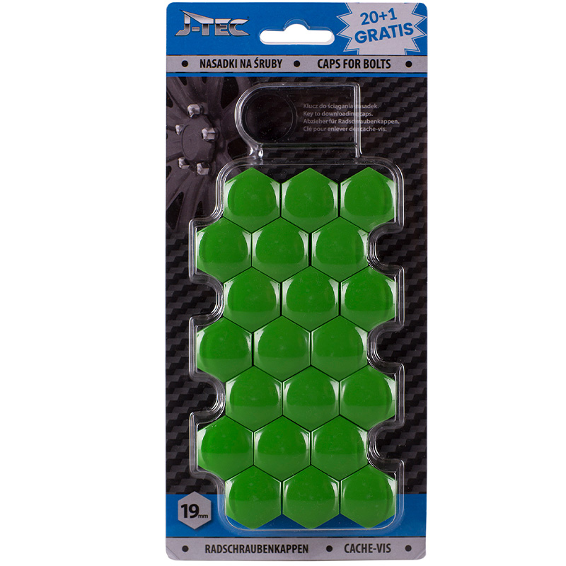 Set universele wielmoerkapjes - Groen Kunststof - 19mm - set à 20+1 stuks