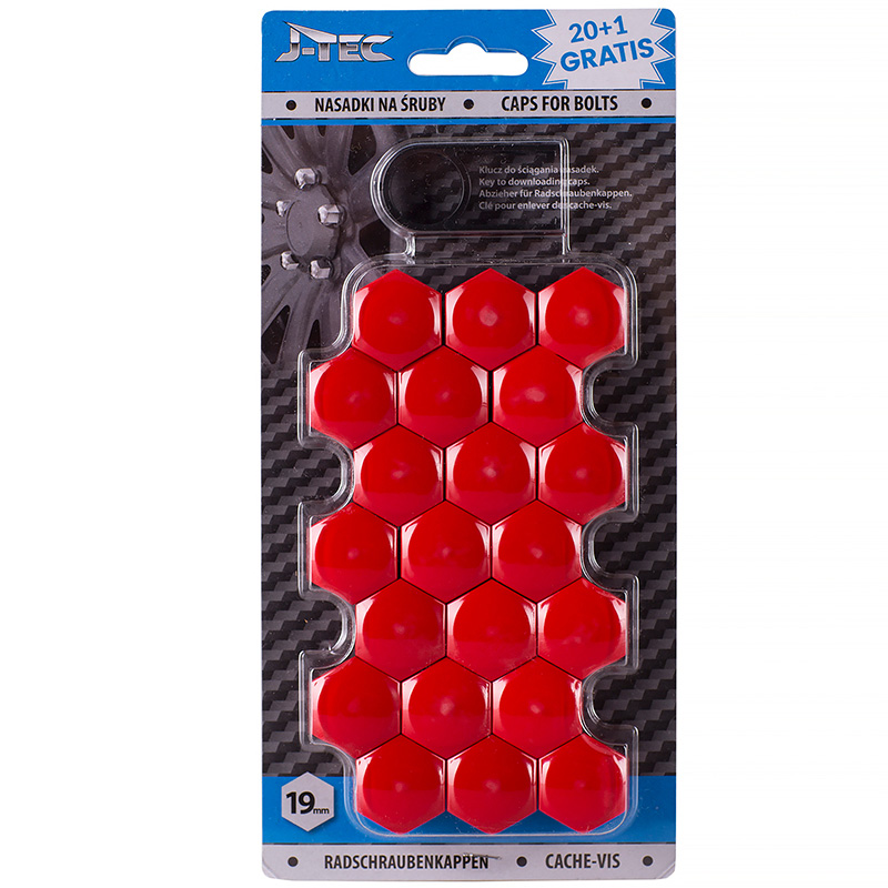 Set universele wielmoerkapjes - Rood Kunststof - 19mm - set à 20+1 stuks